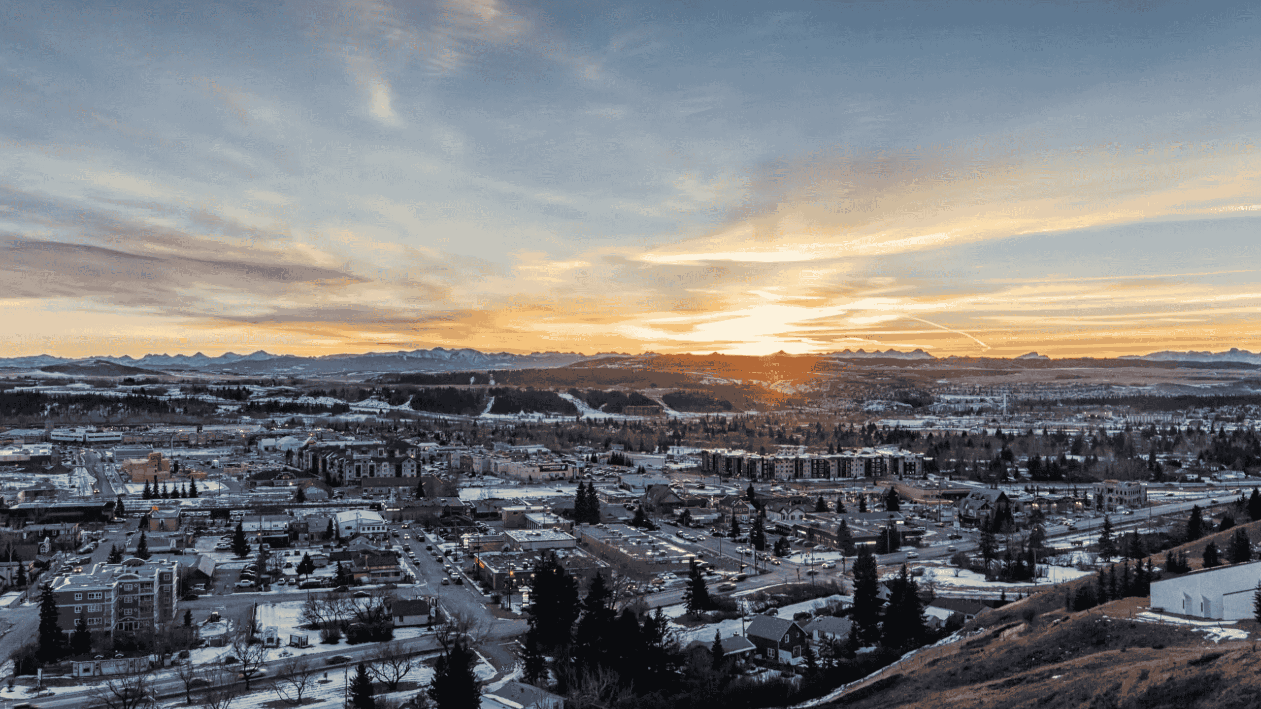 Cochrane Alberta scenic view with homes and surrounding landscape